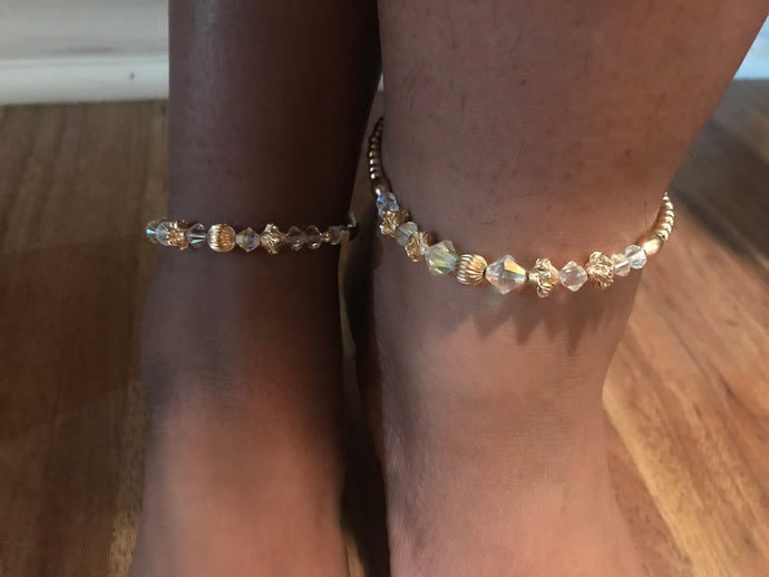 Mommy and Me Gold Beaded Anklet Combo for an Adult and Kid