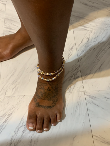 Gold Beaded Anklet Combo in Extra Small - Extra Large