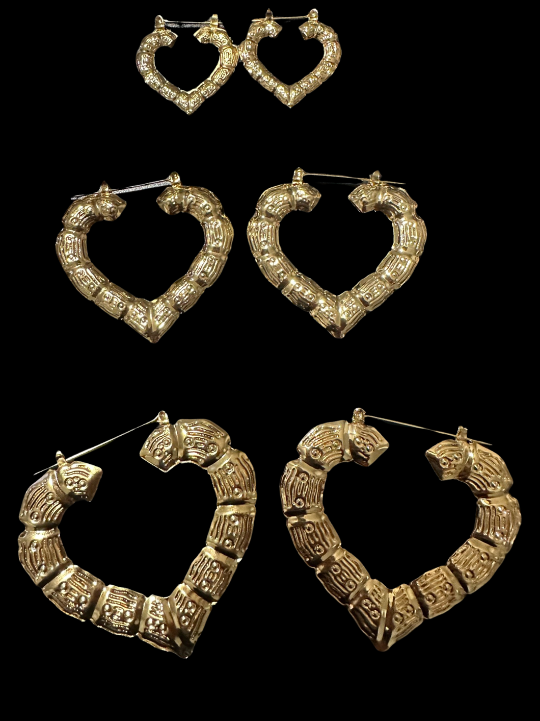 Small, Medium and Large Heart Bamboo Earrings