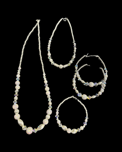 4 Piece Silver set with Necklace, Bracelet, Earrings and an anklet