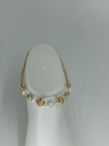 Gold Beaded Anklet with Crystals