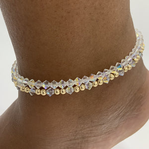 Crystal and Gold Beaded  Anklet Combo