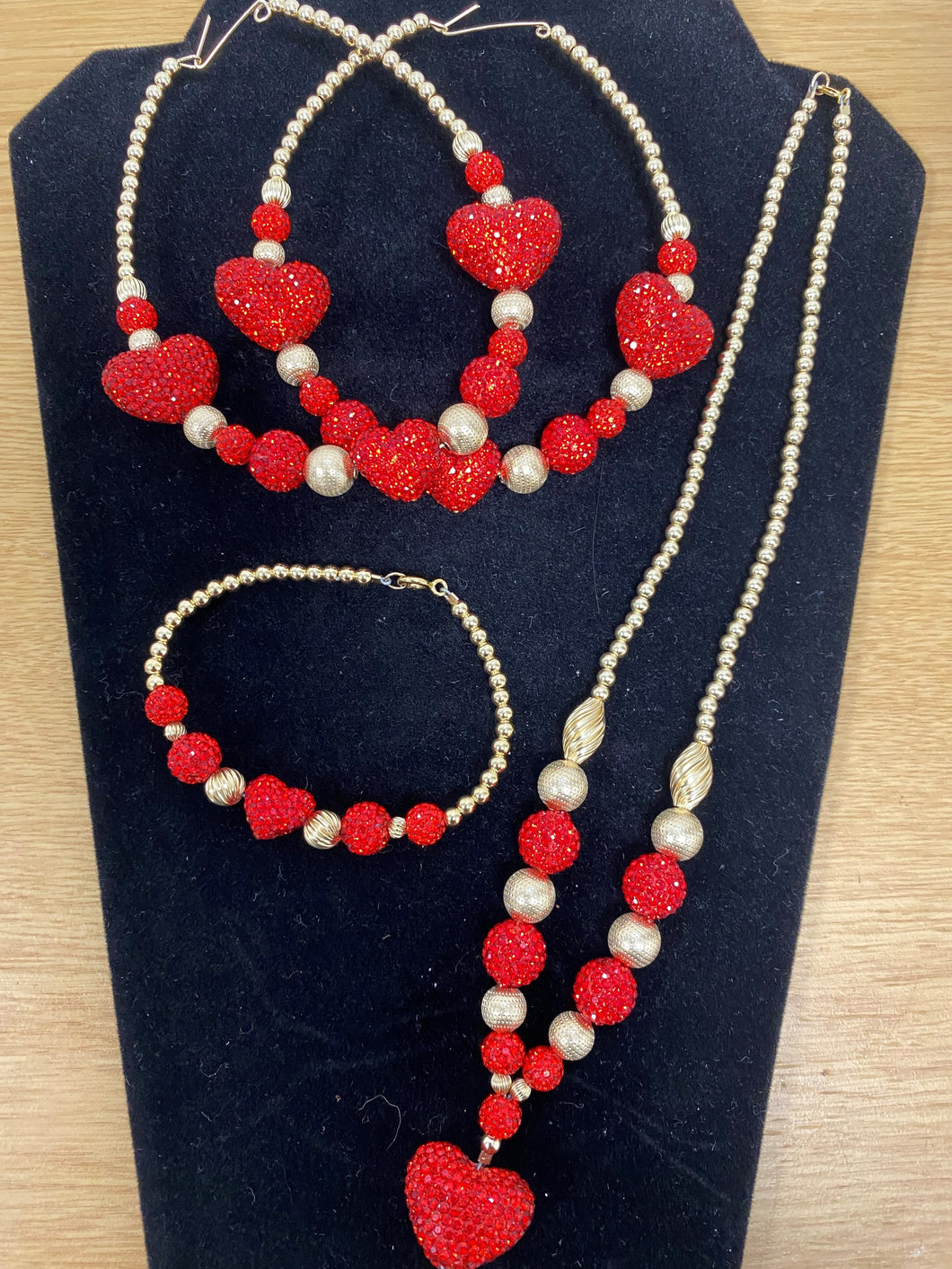 Red Shambella Beaded Heart Set