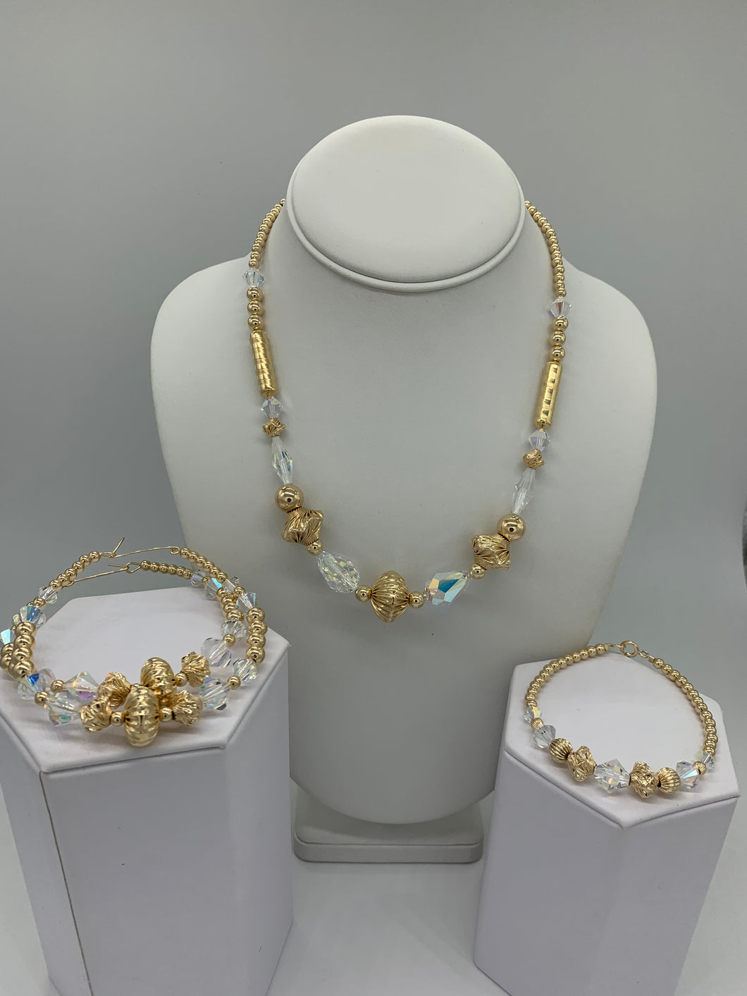 Gold Filled Beaded Set with Crystals