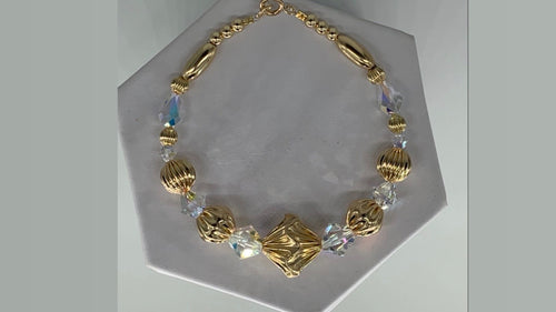 Gold Beaded Bracelet or Anklet with Crystals