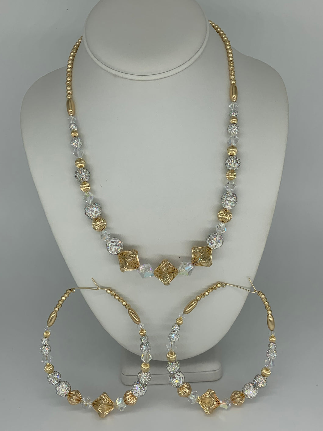 Gold Filled Necklace and Earring Set with Shambella Beads and Crystals