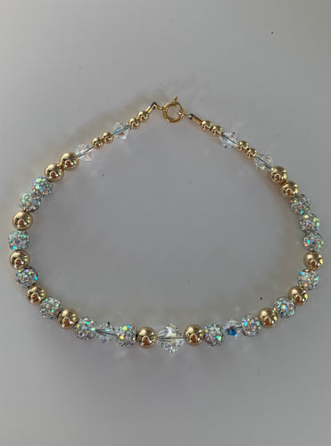 Gold Beaded Anklet with Shambella and swarovski crystals
