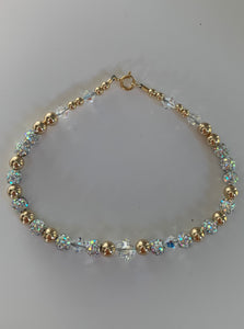 Gold Beaded Anklet with Shambella and swarovski crystals