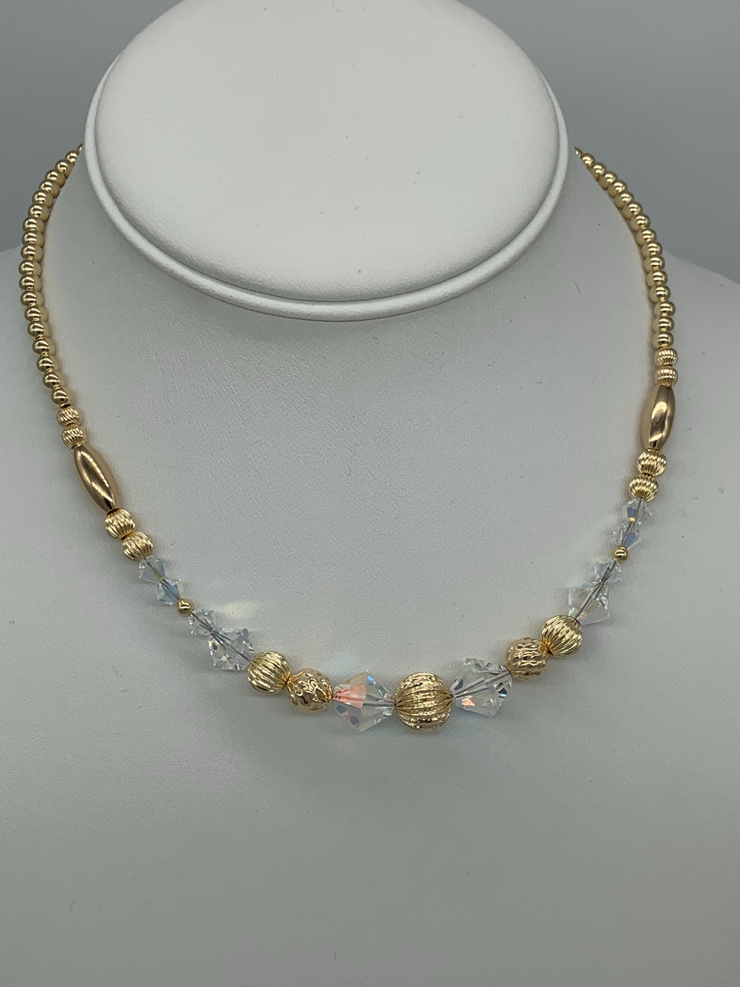 Kid Gold Filled Beaded Necklace with Crystals