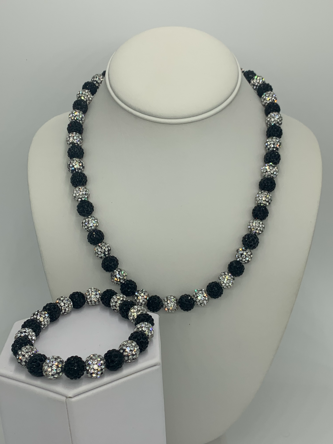 Shambella Necklace and Bracelet ( Black and Clear)