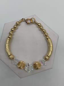 Kids Gold Filled Beaded Bangle Bracelet with Crystals