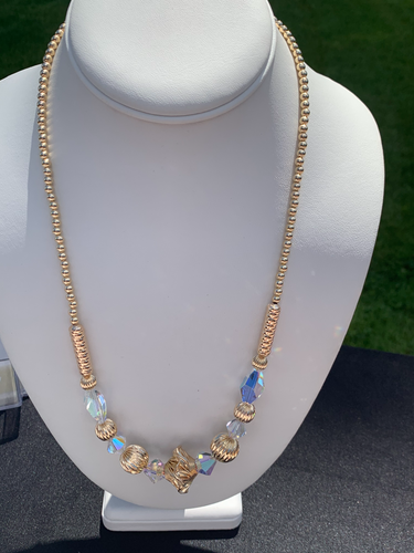 Gold Filled Beaded Adult Necklace with Crystals