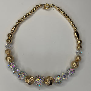 Gold Beaded Bracelet or Anklet with Shambella and Crystals in Kid- Adult Sizes