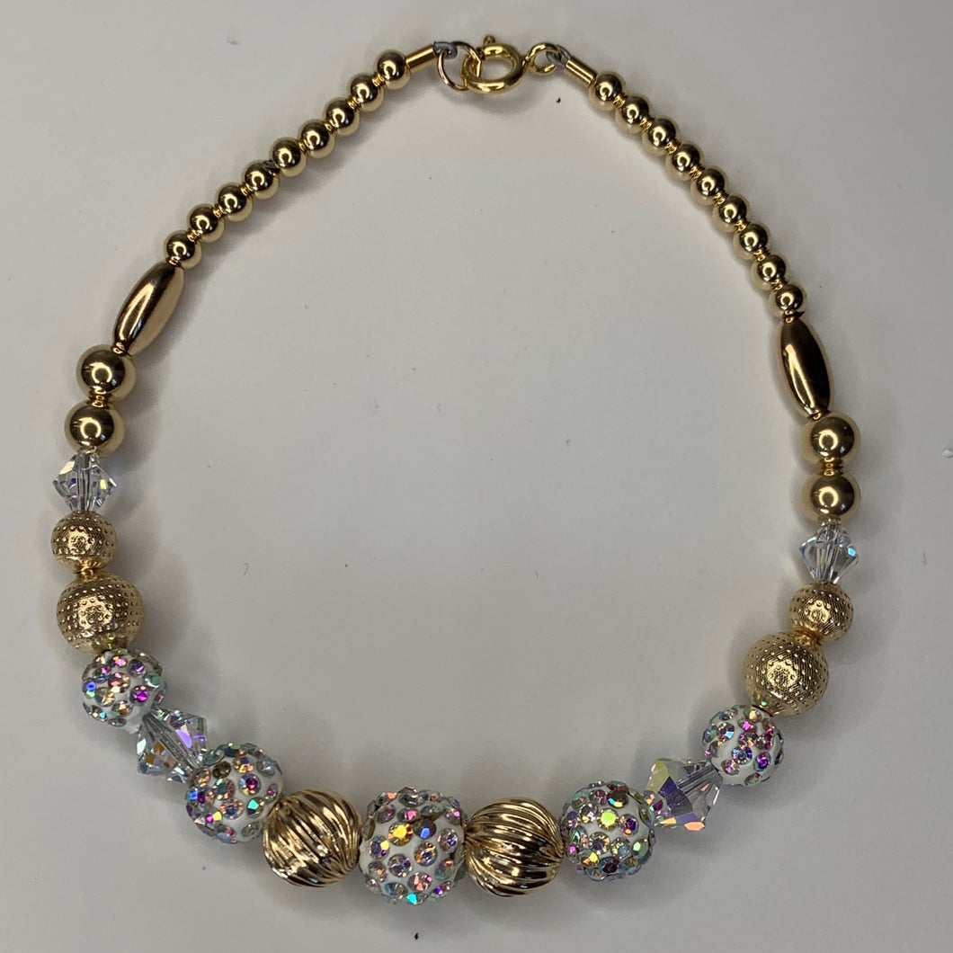 Gold Beaded Bracelet or Anklet with Shambella and Crystals in Kid- Adult Sizes