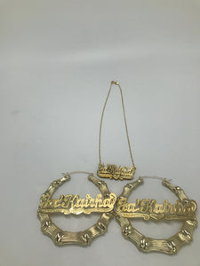 Gold Plated Extra Large Earrings and 3d Necklace Set