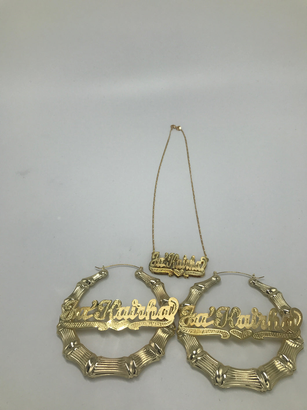 Gold Plated Extra Large Earrings and 3d Necklace Set