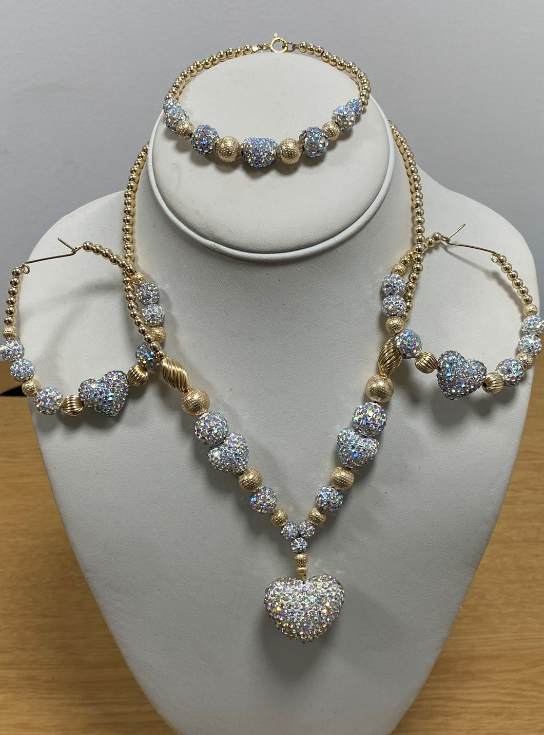 3 pc Heart Shambella Beaded Crystal AB set