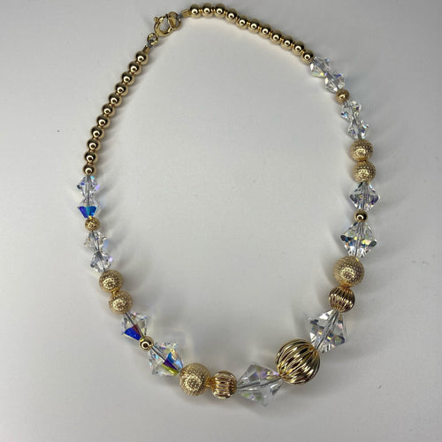 Gold Beaded Anklet w Crystals
