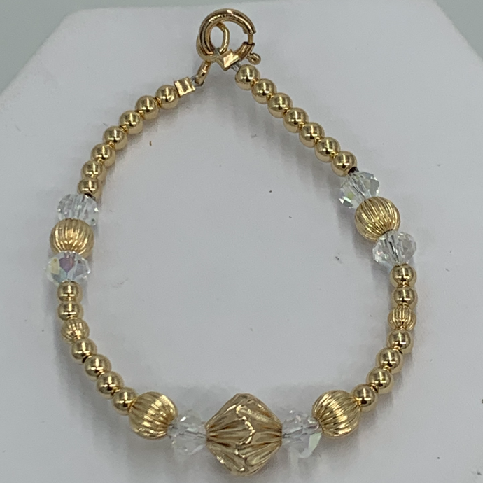 Gold Beaded Bracelet or Anklet with Crystals in Kid - Adult Sizes