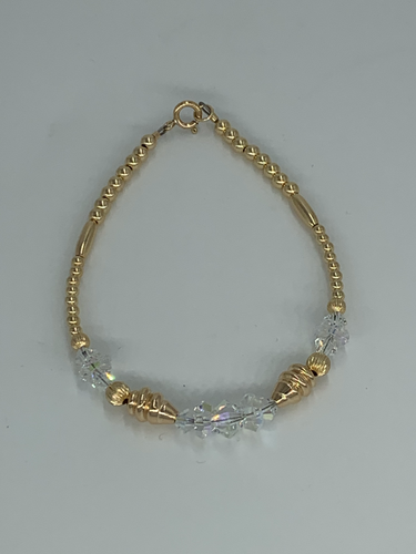 Gold Beaded Anklet with Crystals