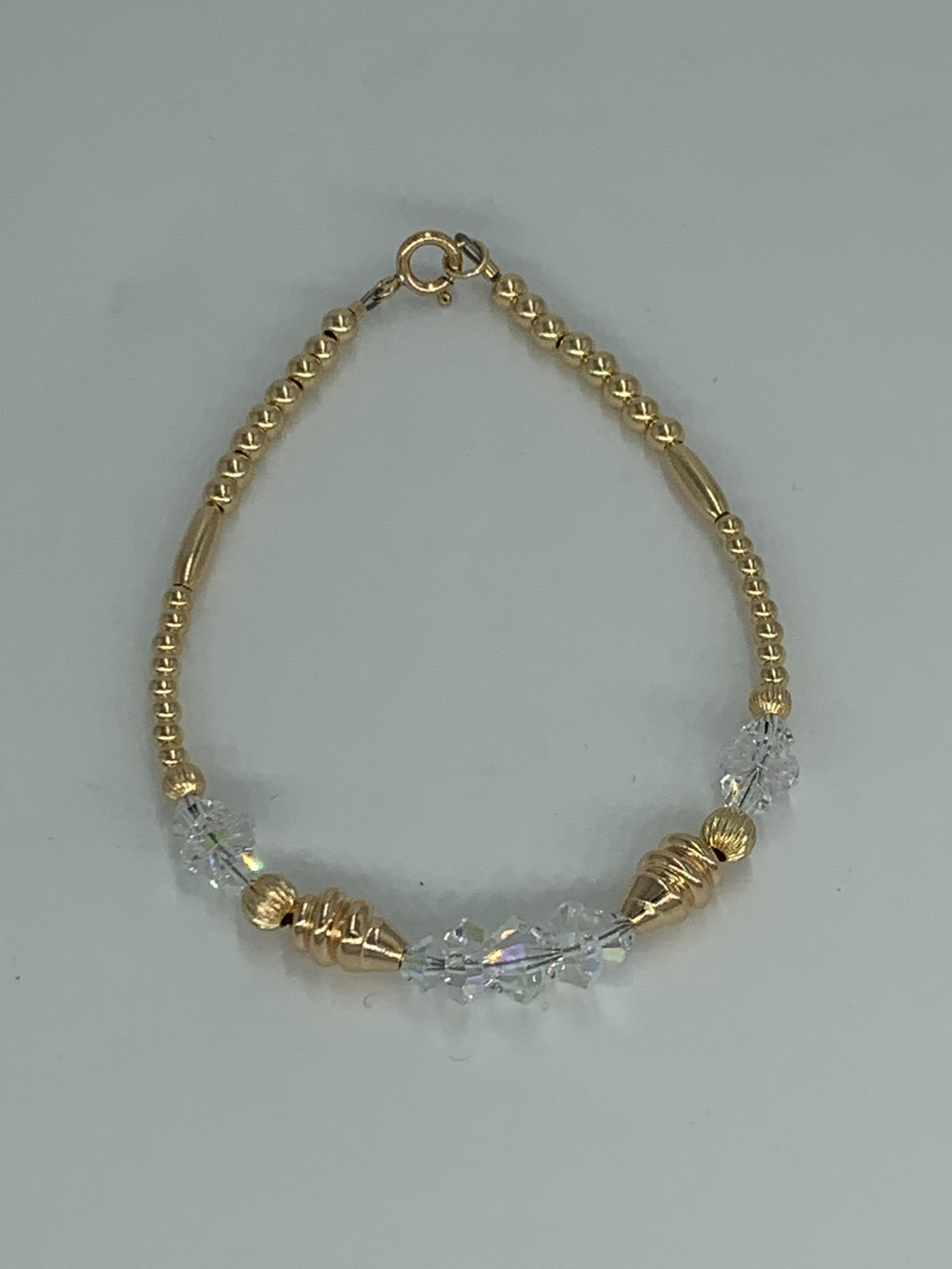 Gold Beaded Anklet with Crystals