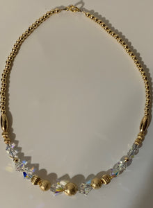 Gold Beaded Anklet with Crystals