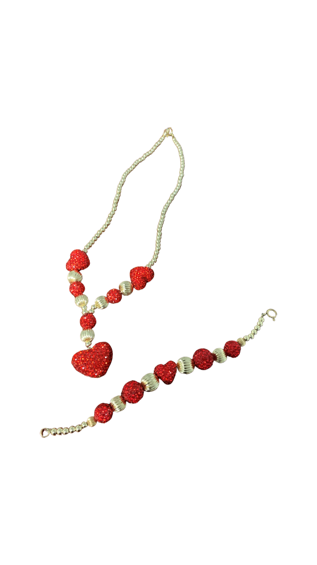 Beaded Valentines Red and Crystal AB Shambella Heart Set