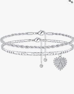 Gold or Silver Initial Heart Anklet combo